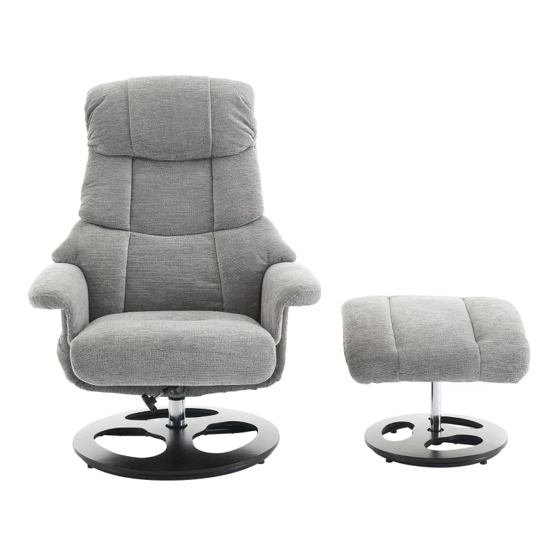 Ergonomic Recliner Chair with Ottoman and Massage, Cozy Swivel Lounge Chair with Heated Seat and 140° Recline, 32'' L x 33" W x 43.5" H, Grey