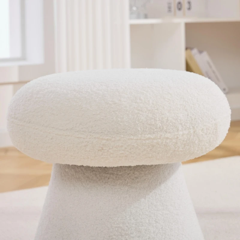 Cozy Teddy Fabric Mushroom Ottoman with 360-Degree Swivel, Versatile Shoe-Changing Stool for Bedroom Living Room, 16'' L x 16"W x 17.5" H, White