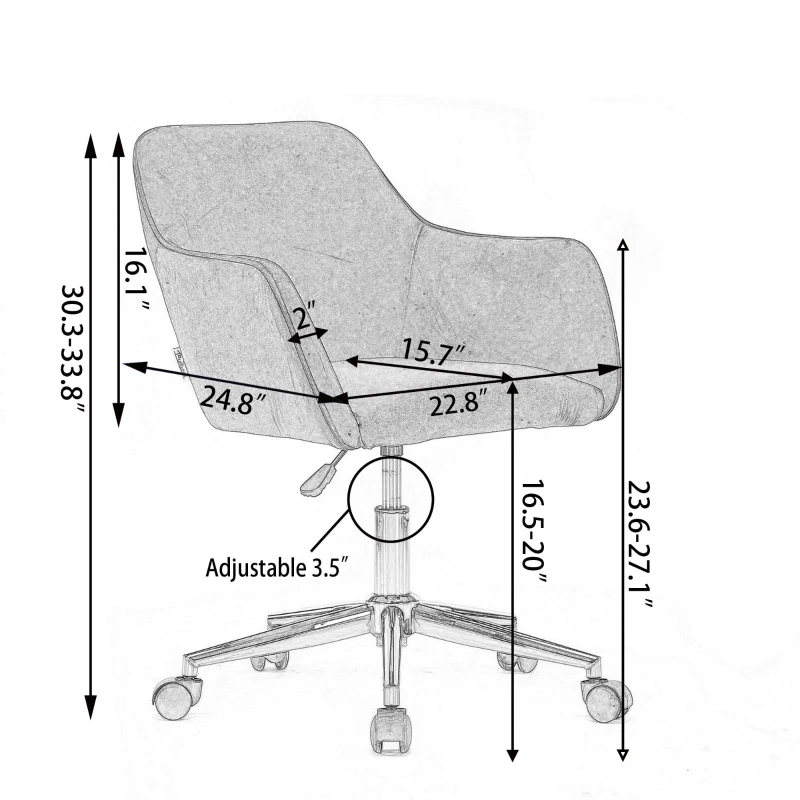 Sleek Teddy Fabric Office Chair with Adjustable Height and 360° Swivel, Ergonomic Chair with Gold Metal Base, 24.5'' L x 22.5" W x 33.5" H, Yellow