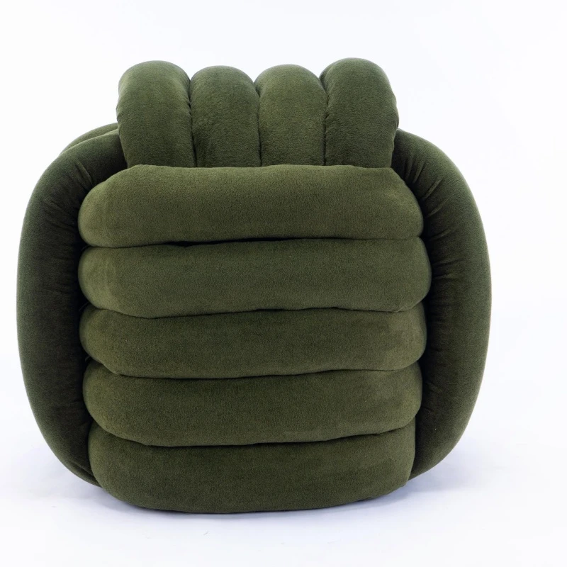 Cozy Modern Knot Design Ottoman with Soft Chenille and Foam Filling, Chic Makeup Stool with No Assembly, 19.5'' L x 19.5" W x 17.5" H, Green