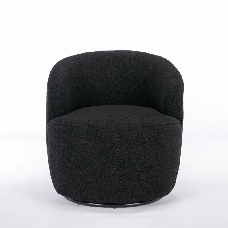 Cozy Teddy Fabric Swivel Accent Chair with Ergonomic Backrest, Classic Barrel Armchair with 360° Rotation, 25.5'' L x 25.5" W x 27.5" H, Black