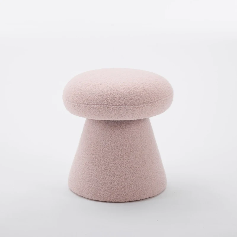 Cozy Mushroom Ottoman with Teddy Upholstery and 360° Swivel, Chic Footstool with Non-Slip Feet and No Assembly, 16'' L x 16" W x 17.5" H, Pink