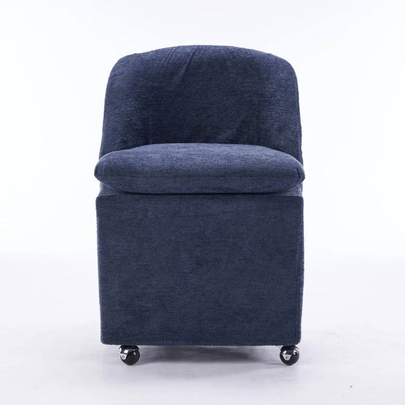 Modern Set of 2 Upholstered Dining Chairs with Soft Chenille, Ergonomic Side Chairs with 360° Swivel Wheels, 21'' L x 21" W x 31" H, Blue