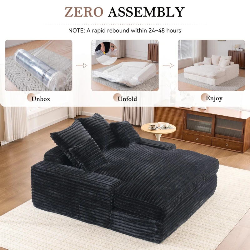 Spacious Corduroy Chaise Lounge Sofa with High-Resilience Foam, Plush Sleeper Couch for Living Room Apartment, 69'' L x 65.5"W x 24.5" H, Gray
