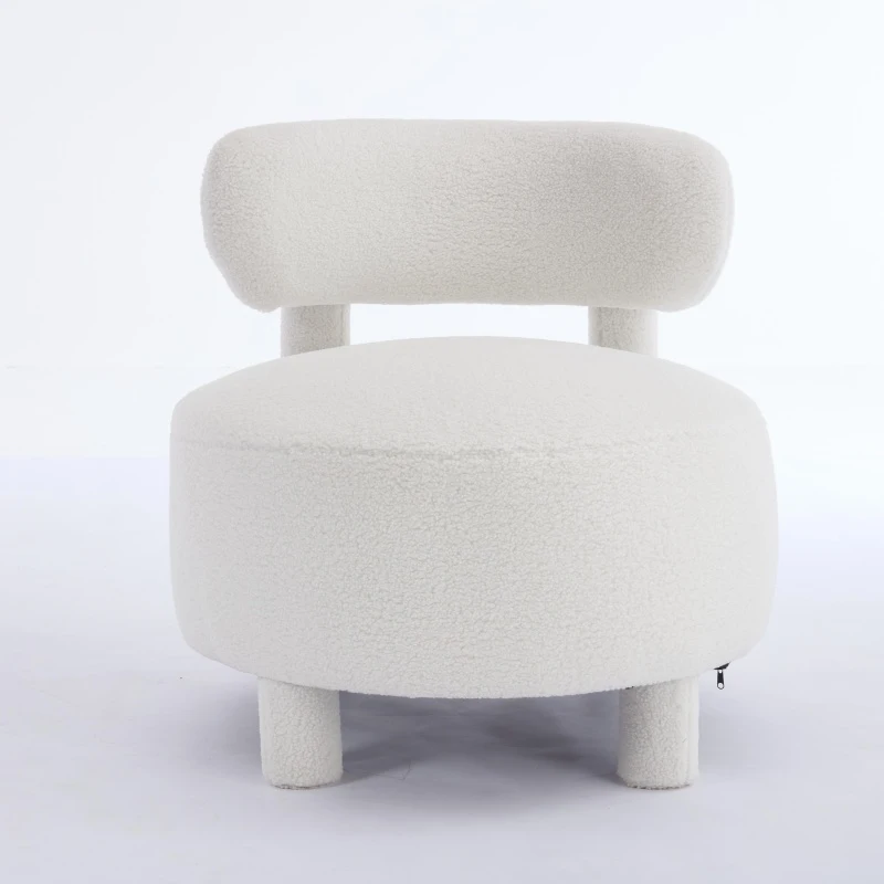 Cozy Teddy Fabric Accent Chair with Padded Seat Cushion, Modern Slipper Chair for Living Room Bedroom Vanity, 28.5'' L x 28.5"W x 30" H, White
