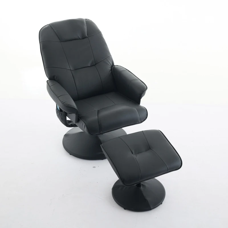 Ergonomic Massage Recliner Chair with Ottoman, Cozy Swivel Lounge Chair with Massage and Seat Heating, 31.5'' L x 29.5" W x 38" H, Black