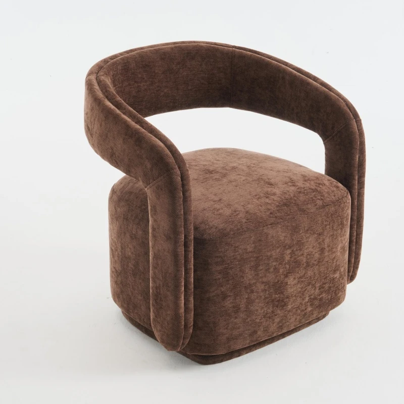 Elegant Swivel Accent Armchair with Curved Backrest, Soft Chenille Barrel Chair with 360° Rotation, Foam Seat, 27.5'' L x 25.5" W x 29" H, Brown