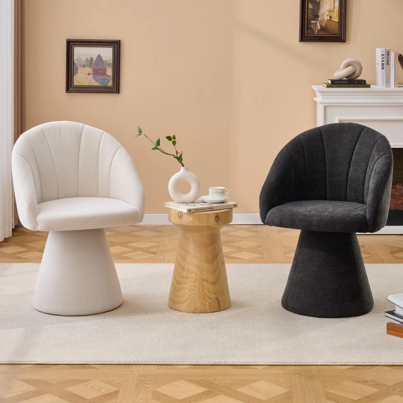 Comfortable Chenille Swivel Accent Armchair with Curved Backrest, Versatile Vanity Chair for Living Room, 22.5'' L x 22"W x 31.5" H, Gray