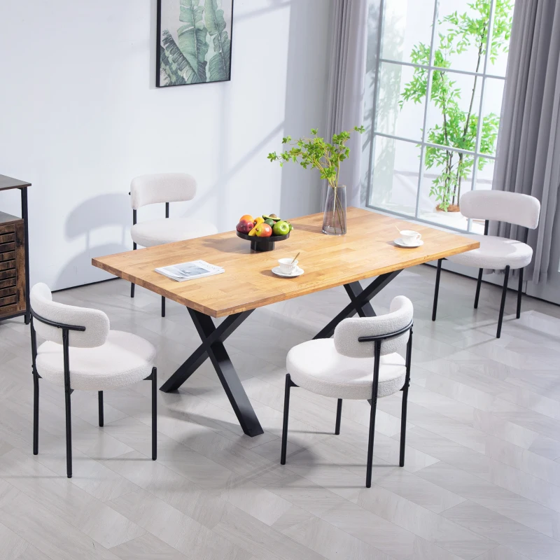 HOMCOM Round Modern Upholstered Kitchen Chairs, Boucle Dining Chairs Set of 4 with Curved Backrest and Thick Cushion, White