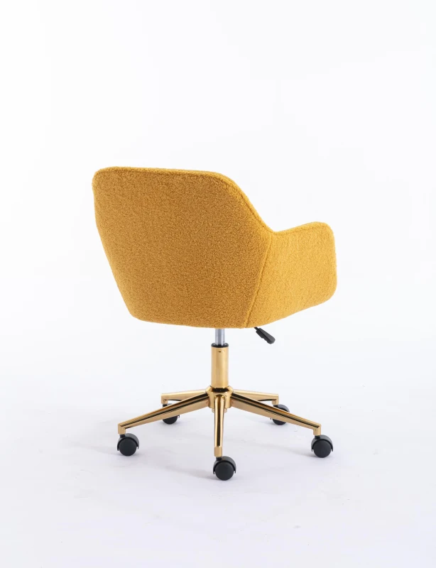 Sleek Teddy Fabric Office Chair with Adjustable Height and 360° Swivel, Ergonomic Chair with Gold Metal Base, 24.5'' L x 22.5" W x 33.5" H, Yellow