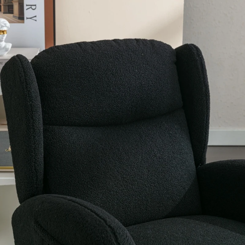 Cozy Teddy Fabric Rocking Chair with Wingback and Larger Seat, Ergonomic Nursery Chair for Living Room Bedroom, 38'' L x 28"W x 40" H, Black