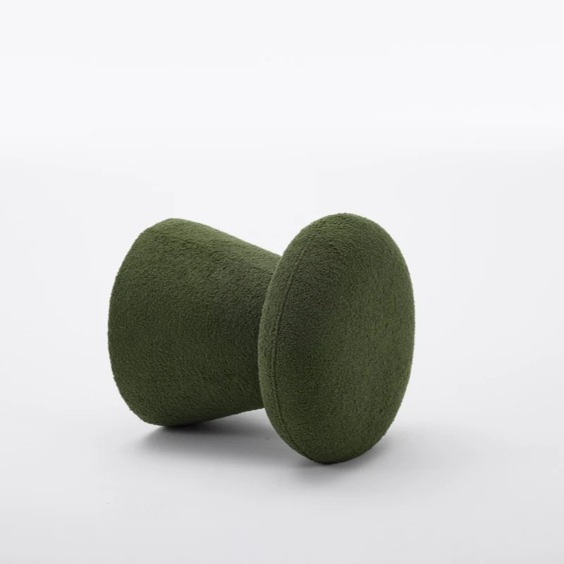 Mushroom-Shaped Swivel Ottoman with Teddy Upholstery, Chic Footstool with 360° Rotation and No Assembly, 16'' L x 16" W x 17.5" H, Green