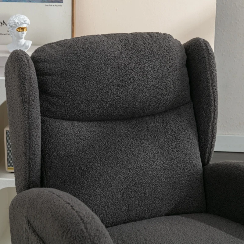 Elegant Teddy Fabric Rocking Chair with Ergonomic Backrest and Plush Filling, Accent Chair with Wooden Legs, 38'' L x 28" W x 40" H, Dark Gray