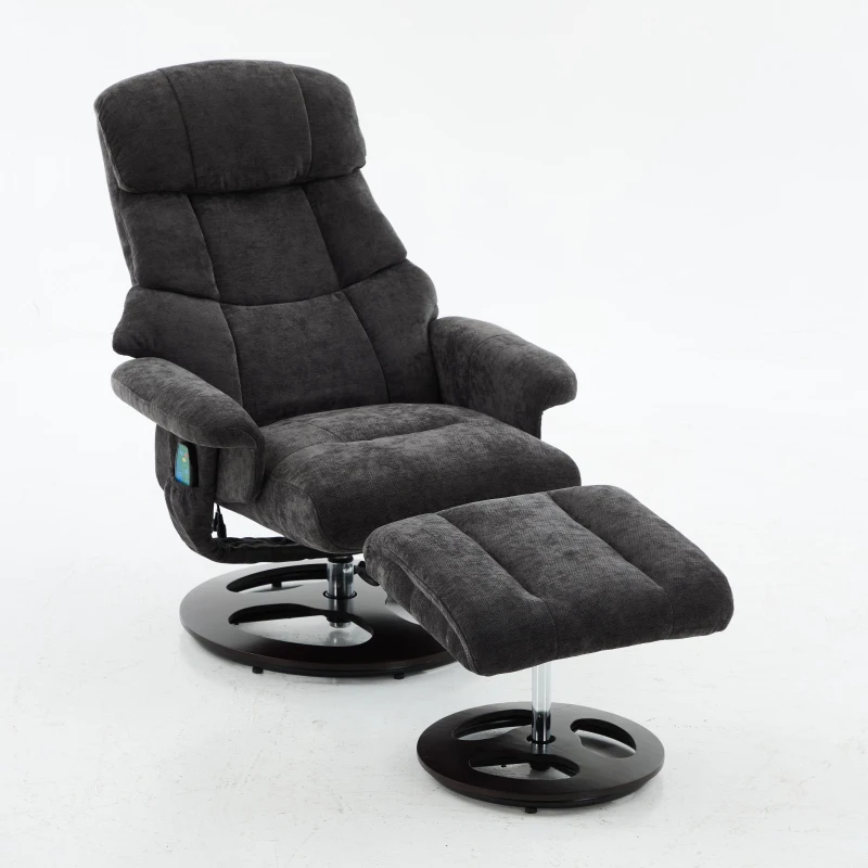Ergonomic Recliner Chair with Ottoman and Massage, Swivel Lounge Chair with Heated Seat and 140° Recline, 32'' L x 33" W x 43.5" H, Dark Gray