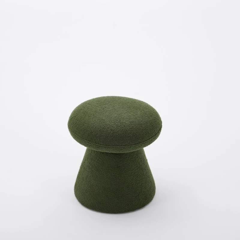 Mushroom-Shaped Swivel Ottoman with Teddy Upholstery, Chic Footstool with 360° Rotation and No Assembly, 16'' L x 16" W x 17.5" H, Green