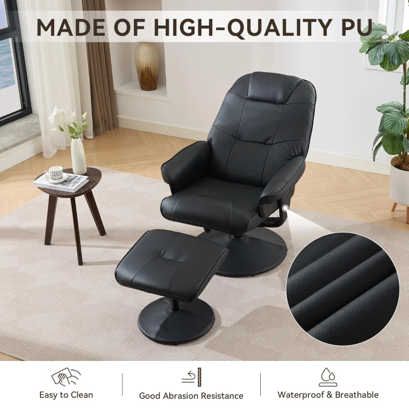 Ergonomic Massage Recliner Chair with Ottoman, Cozy Swivel Lounge Chair with Massage and Seat Heating, 31.5'' L x 29.5" W x 38" H, Black