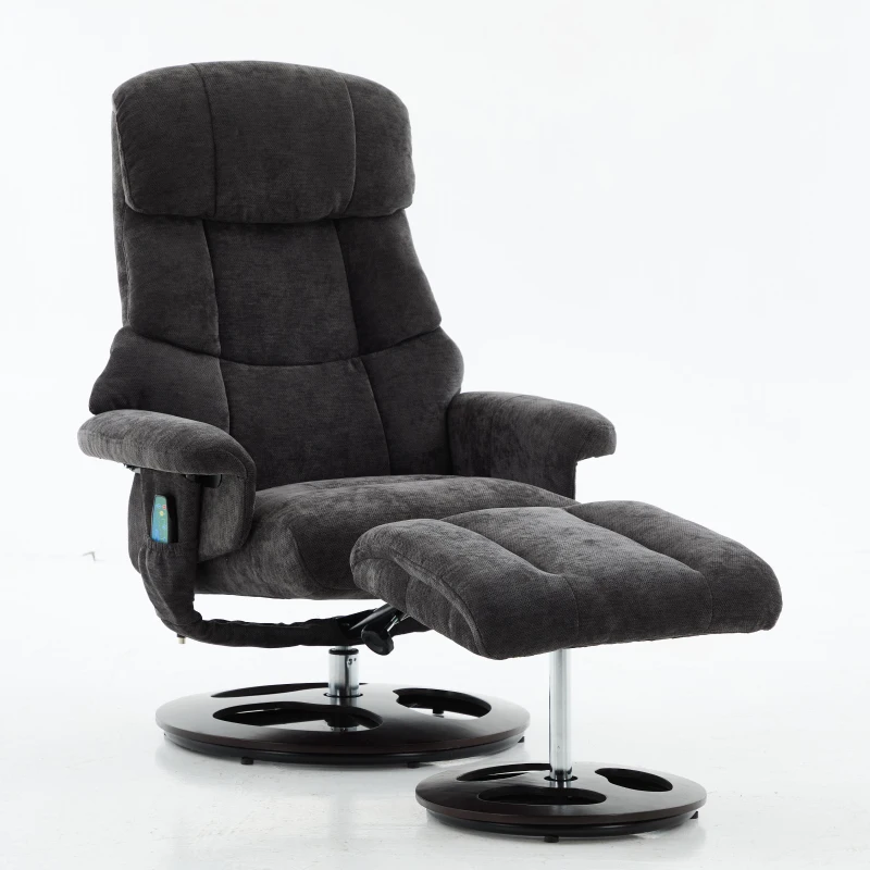 Ergonomic Recliner Chair with Ottoman and Massage, Swivel Lounge Chair with Heated Seat and 140° Recline, 32'' L x 33" W x 43.5" H, Dark Gray