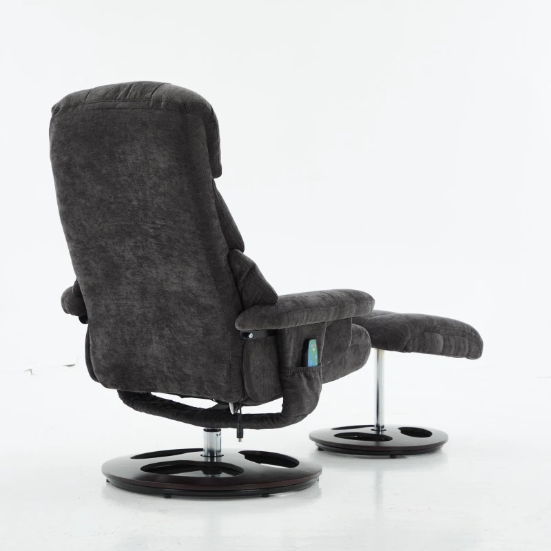 Ergonomic Recliner Chair with Ottoman and Massage, Swivel Lounge Chair with Heated Seat and 140° Recline, 32'' L x 33" W x 43.5" H, Dark Gray