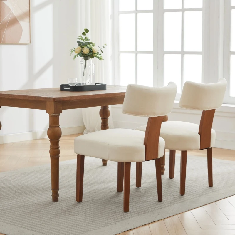 Modern Linen Armless Dining Chair with Padded Seat Cushion, Stylish Side Chair for Dining Room Living Room, 24.5'' L x 20.5"W x 34" H, Beige