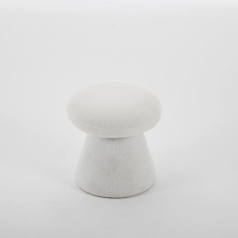 Cozy Teddy Fabric Mushroom Ottoman with 360-Degree Swivel, Versatile Shoe-Changing Stool for Bedroom Living Room, 16'' L x 16"W x 17.5" H, White