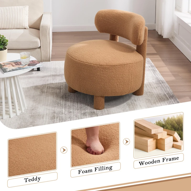 Cozy Teddy Fabric Accent Chair with Padded Seat Cushion, Versatile Slipper Chair for Living Room Bedroom Vanity, 28.5'' L x 28.5"W x 30" H, Khaki