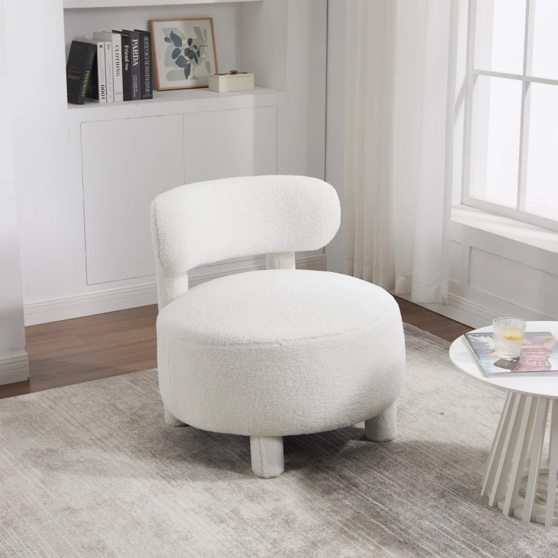 Cozy Teddy Fabric Accent Chair with Padded Seat Cushion, Modern Slipper Chair for Living Room Bedroom Vanity, 28.5'' L x 28.5"W x 30" H, White