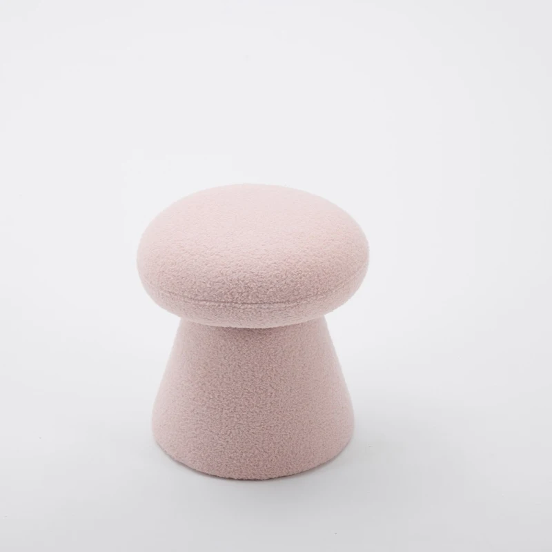 Cozy Mushroom Ottoman with Teddy Upholstery and 360° Swivel, Chic Footstool with Non-Slip Feet and No Assembly, 16'' L x 16" W x 17.5" H, Pink
