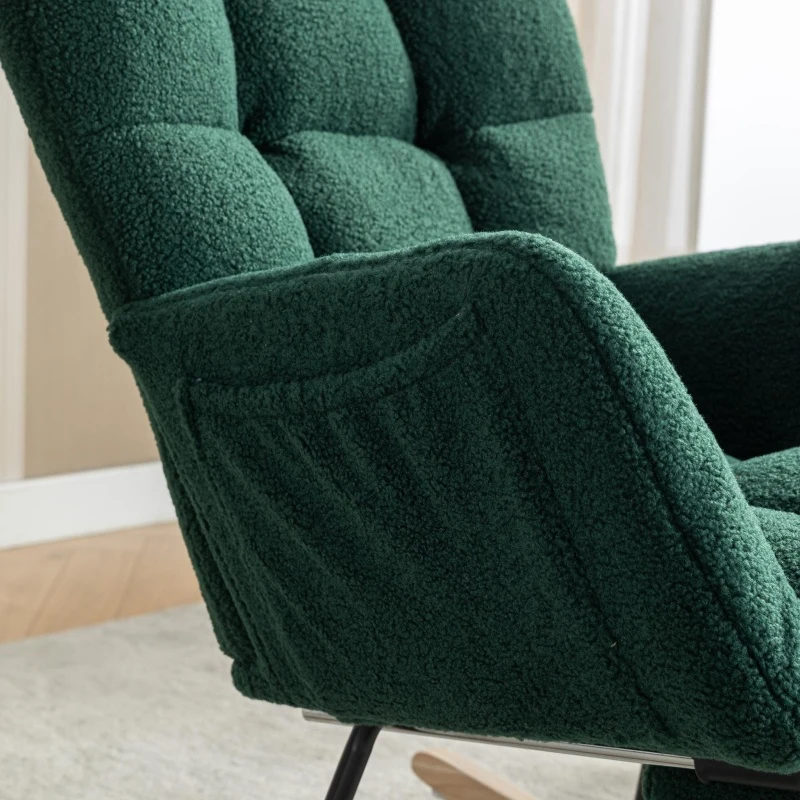 Cozy Teddy Fabric Rocking Chair with Adjustable Footstool, Ergonomic Nursery Chair for Living Room Bedroom, 37-49'' L x 26"W x 35-36" H, Green