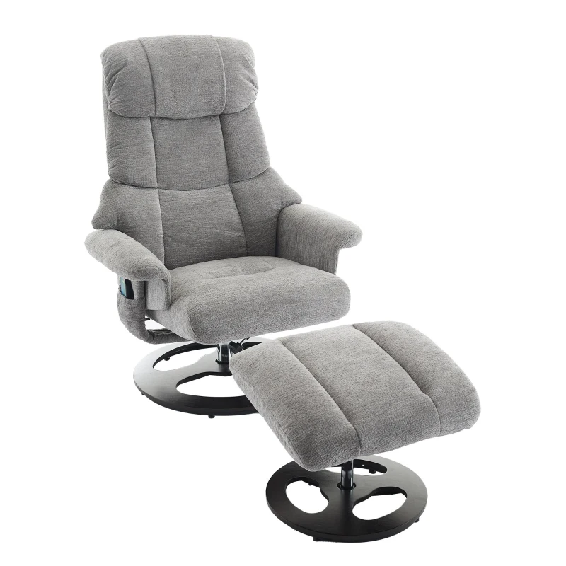 Ergonomic Recliner Chair with Ottoman and Massage, Cozy Swivel Lounge Chair with Heated Seat and 140° Recline, 32'' L x 33" W x 43.5" H, Grey
