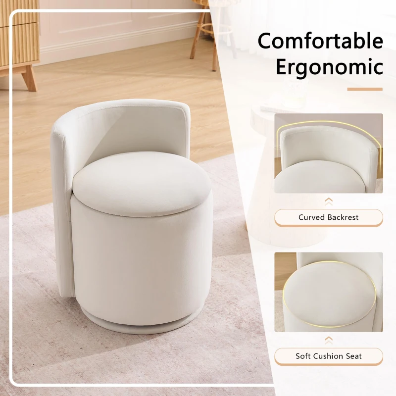 Cozy Velvet Swivel Accent Chair with Curved Backrest and Hidden Storage, Compact Storage Chair for Living Room, 18.5'' L x 18.5"W x 22" H, Beige