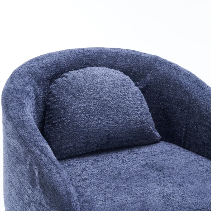 Soft Elegant Chenille Dining Armchair with Back Cushion, Modern Ergonomic Swivel Chair with Universal Wheels, 22'' L x 24.5" W x 30" H, Blue