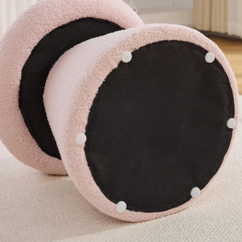 Cozy Mushroom Ottoman with Teddy Upholstery and 360° Swivel, Chic Footstool with Non-Slip Feet and No Assembly, 16'' L x 16" W x 17.5" H, Pink