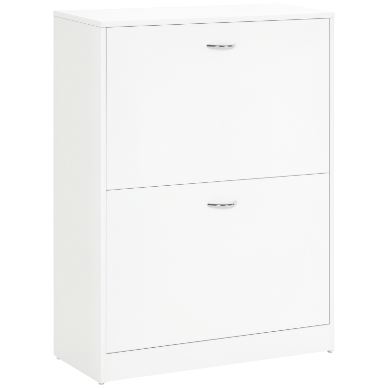 HOMCOM Shoe Cabinet with 2 Flip Drawers, Narrow Shoe Storage Cabinet with Adjustable Shelves for Entryway, Hallway, White