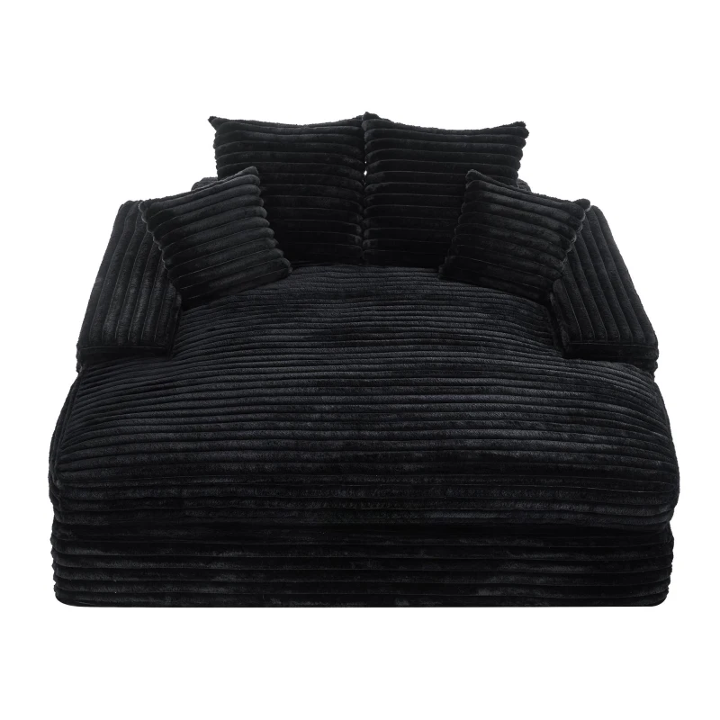 Oversized Corduroy Chaise Lounge Sofa with High-Resilience Foam, Cozy Sleeper Couch for Living Room Apartment, 69'' L x 65.5"W x 24.5" H, Black