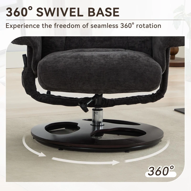 Ergonomic Recliner Chair with Ottoman and Massage, Swivel Lounge Chair with Heated Seat and 140° Recline, 32'' L x 33" W x 43.5" H, Dark Gray
