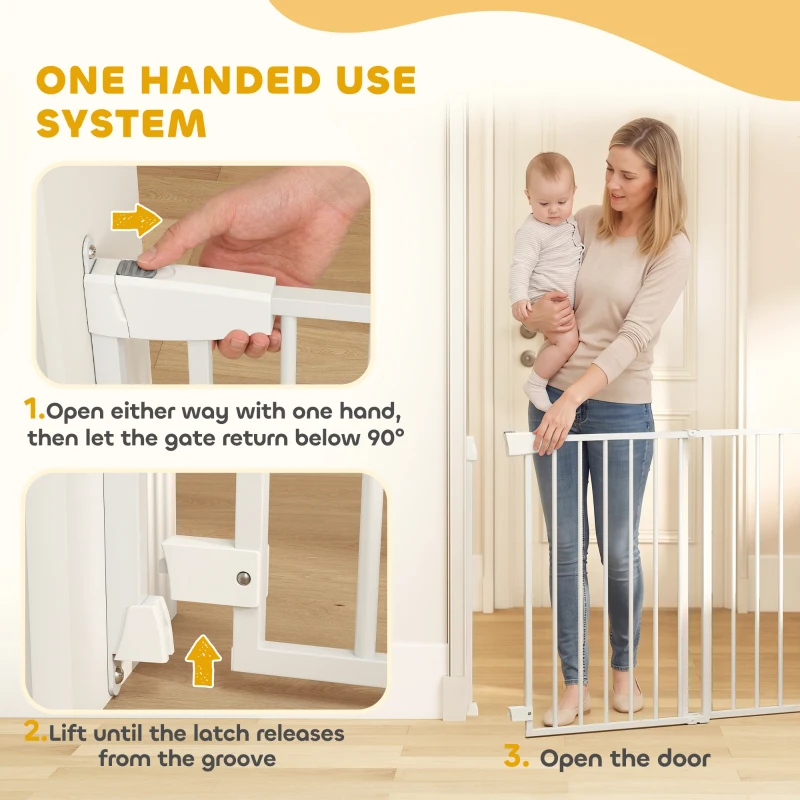 PawHut Baby Gate, 28.3"-42.7" Wide Dog Gate with Dual Locks, Easy Walk Through for Stairs, Doorways, Kitchen, White
