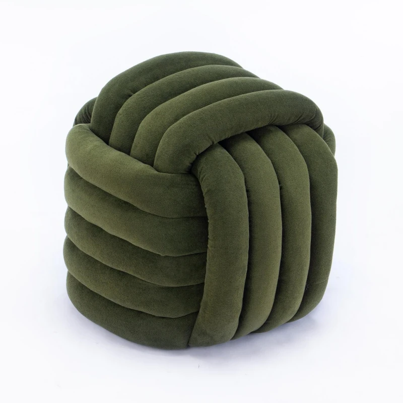 Cozy Modern Knot Design Ottoman with Soft Chenille and Foam Filling, Chic Makeup Stool with No Assembly, 19.5'' L x 19.5" W x 17.5" H, Green
