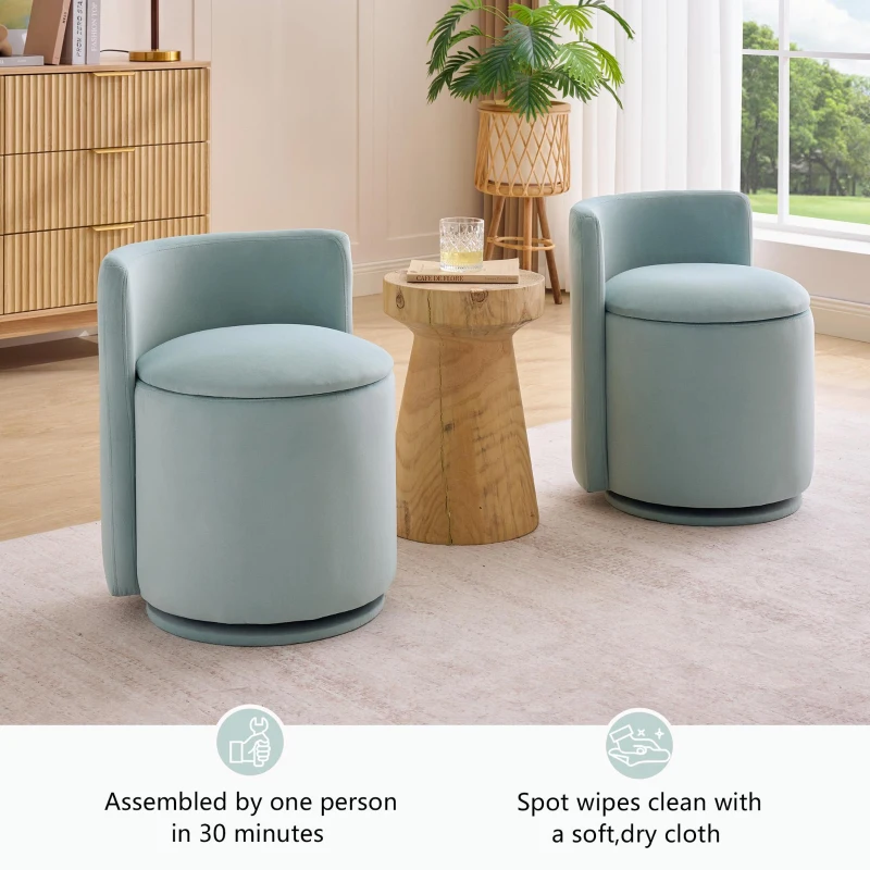 Elegant Velvet Accent Chair with 360° Swivel and 20L Hidden Storage, Chic Barrel Chair with Curved Backrest, 18.5'' L x 18.5" W x 22" H, Aqua