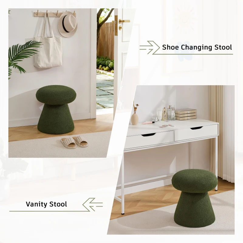 Mushroom-Shaped Swivel Ottoman with Teddy Upholstery, Chic Footstool with 360° Rotation and No Assembly, 16'' L x 16" W x 17.5" H, Green