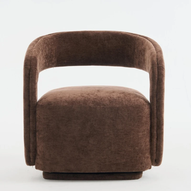 Elegant Swivel Accent Armchair with Curved Backrest, Soft Chenille Barrel Chair with 360° Rotation, Foam Seat, 27.5'' L x 25.5" W x 29" H, Brown
