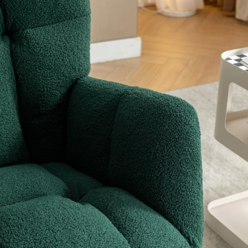 Cozy Teddy Fabric Rocking Chair with Adjustable Footstool, Ergonomic Nursery Chair for Living Room Bedroom, 37-49'' L x 26"W x 35-36" H, Green