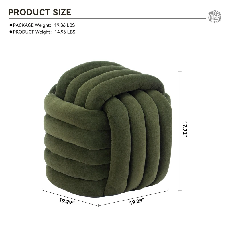 Cozy Modern Knot Design Ottoman with Soft Chenille and Foam Filling, Chic Makeup Stool with No Assembly, 19.5'' L x 19.5" W x 17.5" H, Green
