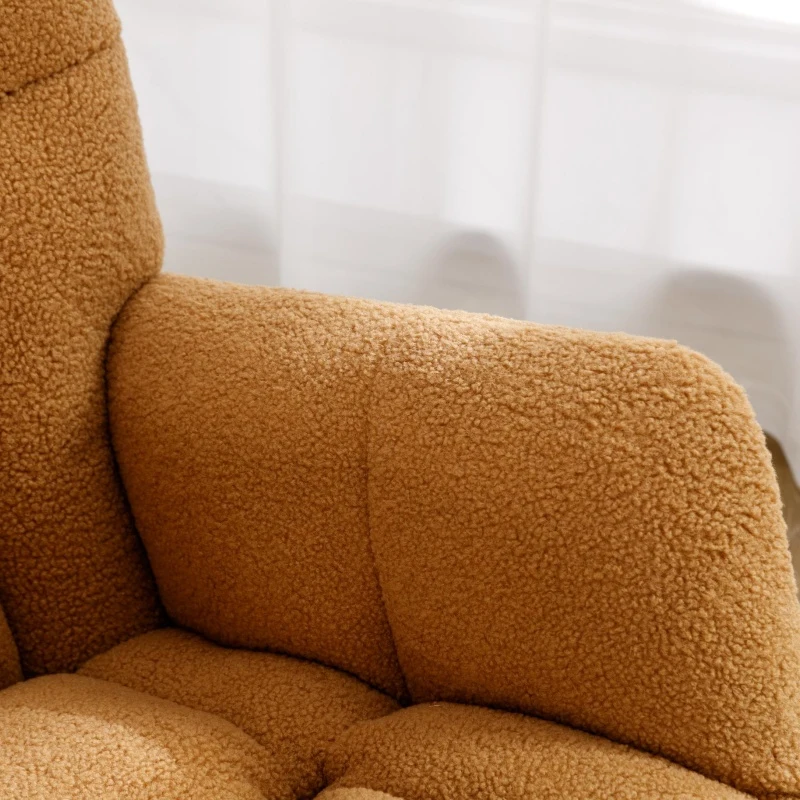 Cozy Teddy Fabric Glider Rocking Chair with Wooden Frame, Chic Nursery Accent Chair with 250 lb Capacity, 31.5'' L x 27.5" W x 37.5" H, Khaki