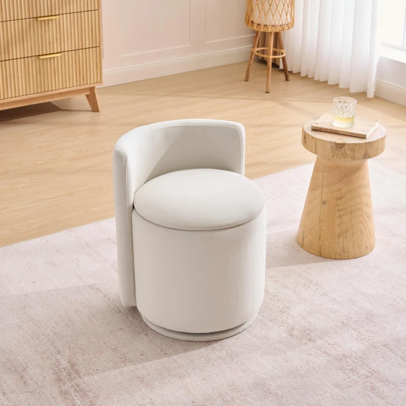 Cozy Velvet Swivel Accent Chair with Curved Backrest and Hidden Storage, Compact Storage Chair for Living Room, 18.5'' L x 18.5"W x 22" H, Beige