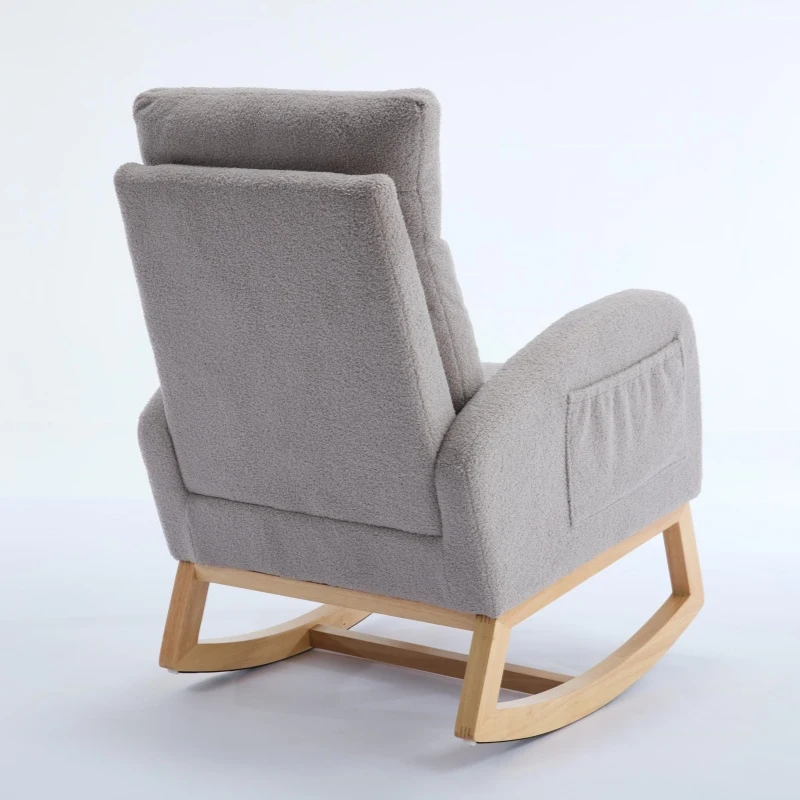 Snug Teddy Fabric Rocking Chair with Adjustable Footstool, Ergonomic Nursery Chair for Living Room, 35-49'' L x 27.5"W x 40-41.5" H, Light Gray