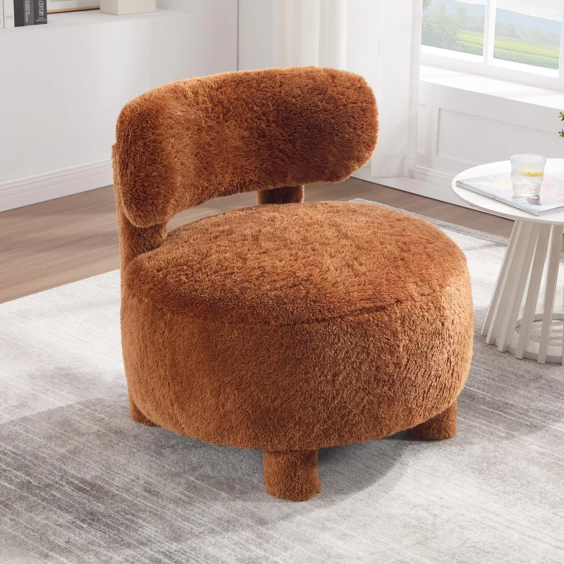 Cozy Fur Fabric Accent Chair with Padded Seat Cushion, Stylish Slipper Chair for Living Room Bedroom Vanity, 28.5'' L x 28.5"W x 30" H, Khaki