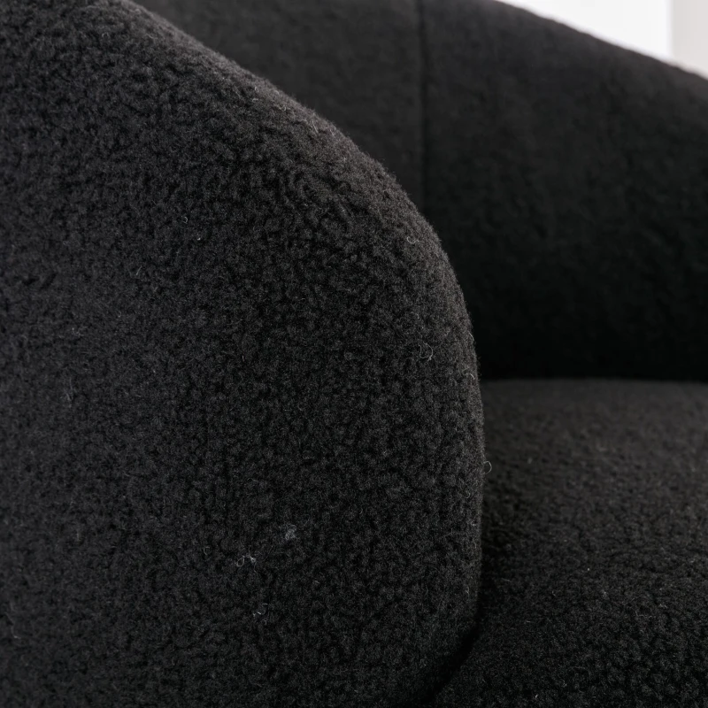 Cozy Teddy Fabric Swivel Accent Chair with Ergonomic Backrest, Classic Barrel Armchair with 360° Rotation, 25.5'' L x 25.5" W x 27.5" H, Black