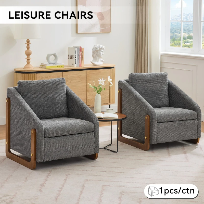 Elegant Chenille Armchair with Cushioned Seat and Nailhead Trim, Ergonomic Accent Chair with Sturdy Wood Frame, 29'' L x 29" W x 29" H, Gray