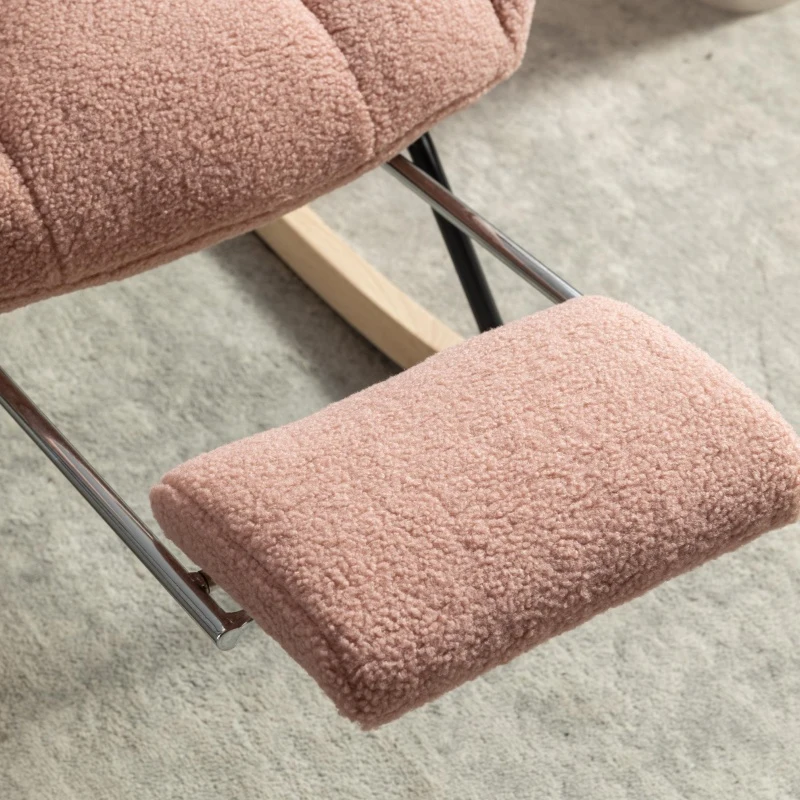Snug Teddy Fabric Rocking Chair with Adjustable Footstool, Ergonomic Nursery Chair for Living Room Bedroom, 37-49'' L x 26"W x 35-36" H, Pink