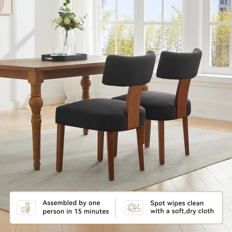 Ergonomic Linen Armless Dining Chair with Padded Seat Cushion, Modern Side Chair for Dining Room Living Room, 24.5'' L x 20.5"W x 34" H, Black